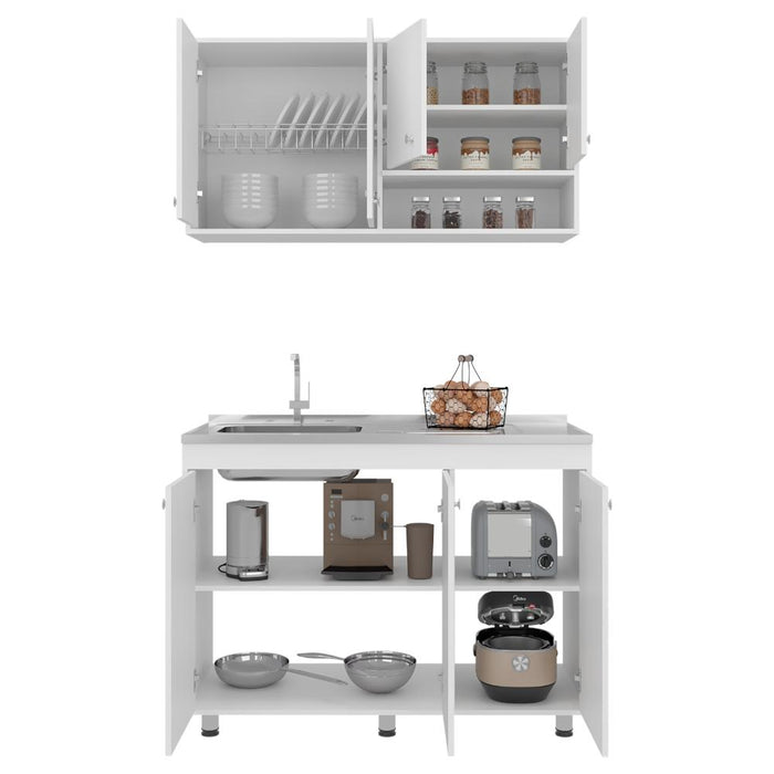 Cocina Completa Napoleon, Kronos blanco, Incluye modulo superior con dos puertas abatibles y modulo inferior con tres puertas abatibles ZF