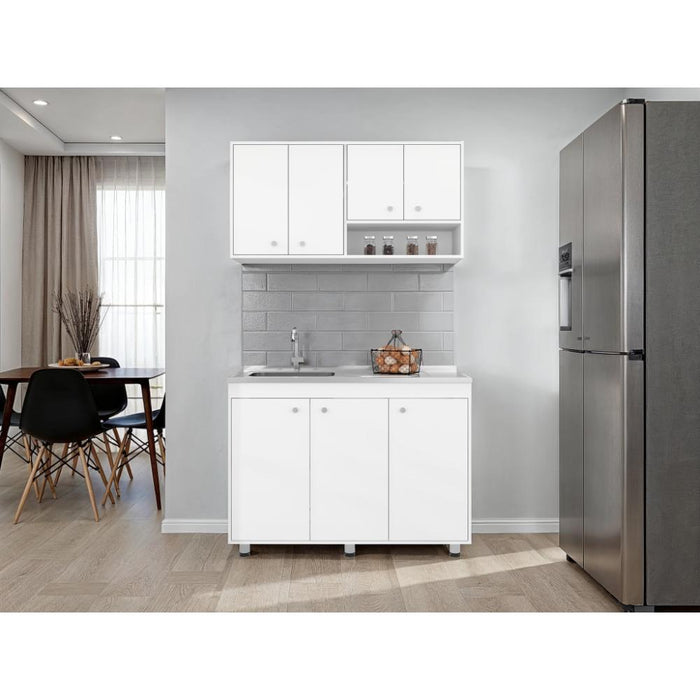 Cocina Completa Napoleon, Kronos blanco, Incluye modulo superior con dos puertas abatibles y modulo inferior con tres puertas abatibles ZF