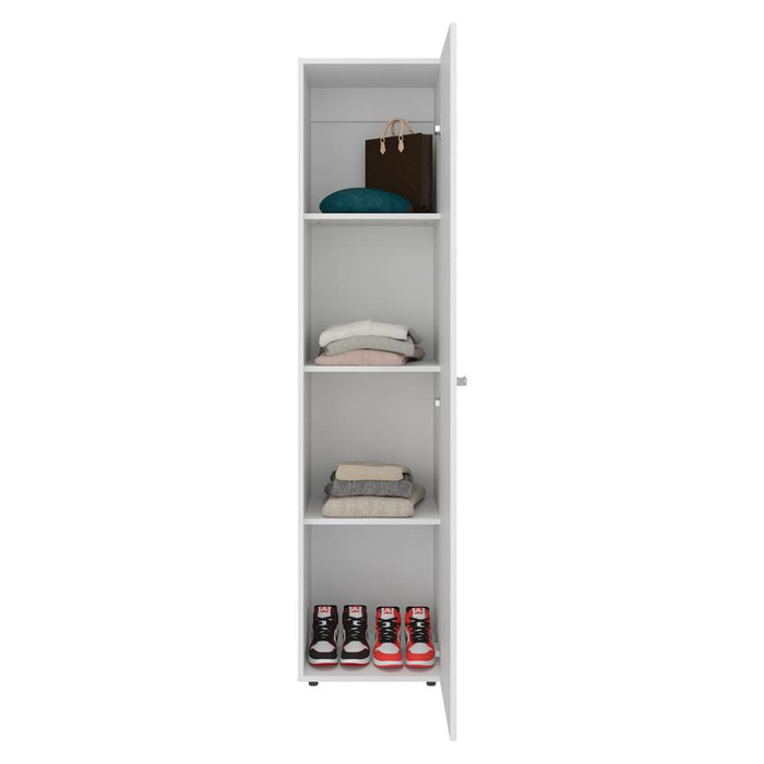 Closet Con Espejo Alma, Blanco Duqueza, Una puerta abatible y entrepaños para guardar ropa ZF
