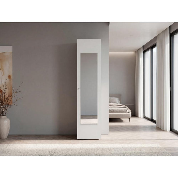 Closet Con Espejo Alma, Blanco Duqueza, Una puerta abatible y entrepaños para guardar ropa ZF
