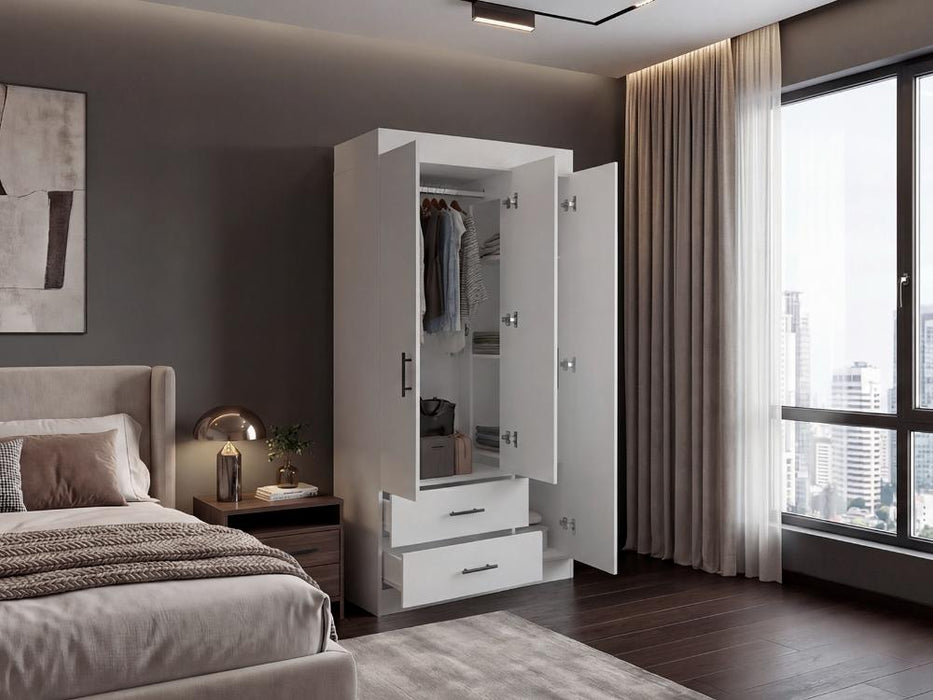 Closet houston, blanco duqueza, con cuatro puertas batientes y dos cajones con amplio espacio ee almacenamiento