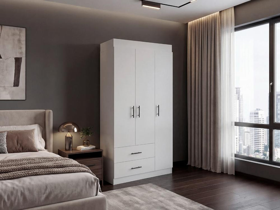 Closet houston, blanco duqueza, con cuatro puertas batientes y dos cajones con amplio espacio ee almacenamiento