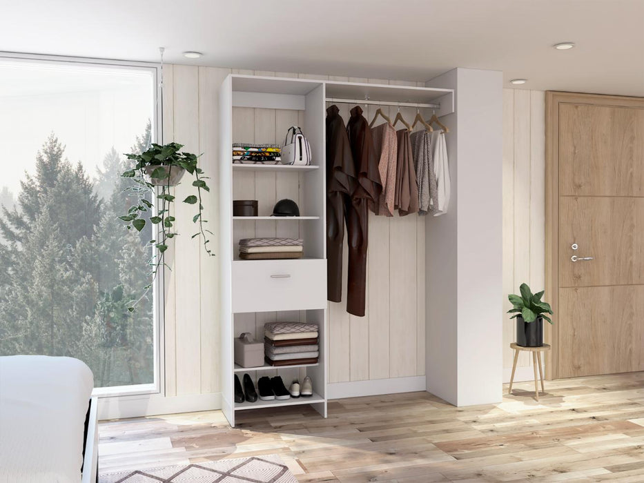 Closet Delhi 150, Blanco Duqueza, Con Tres Entrepaños y Un Tubo Para Colgar Ropa ZF