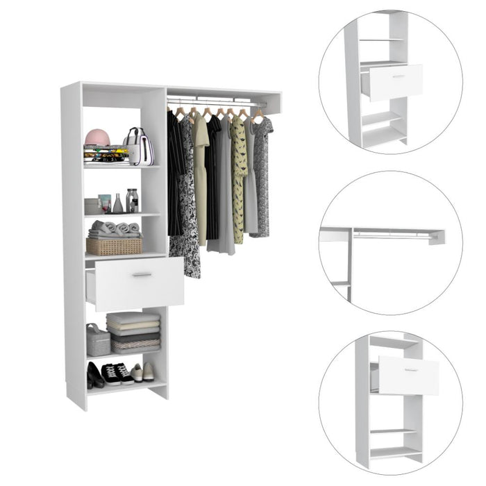 Closet Delhi 150, Blanco Duqueza, Con Tres Entrepaños y Un Tubo Para Colgar Ropa ZF