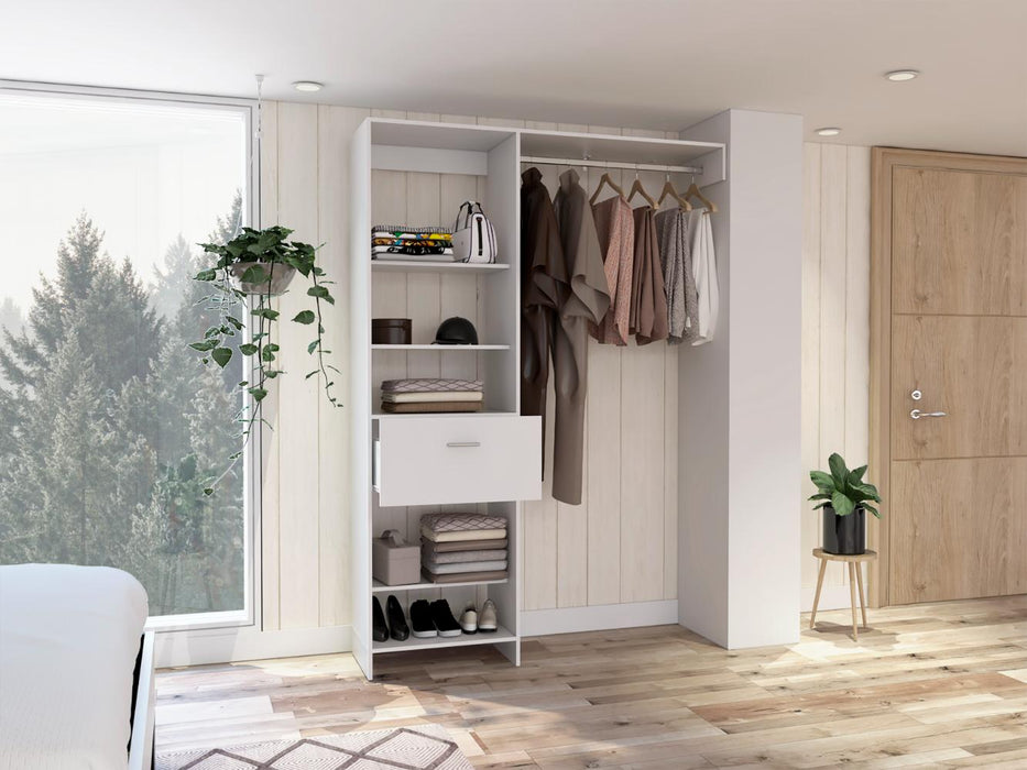 Closet Delhi 150, Blanco Duqueza, Con Tres Entrepaños y Un Tubo Para Colgar Ropa ZF