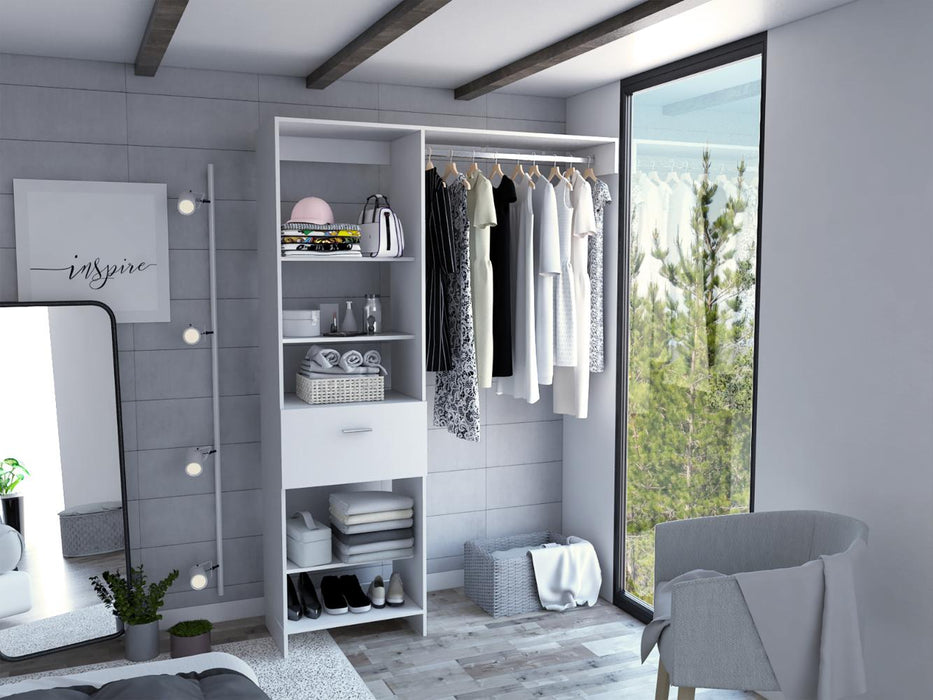 Closet Delhi 150, Blanco Duqueza, Con Tres Entrepaños y Un Tubo Para Colgar Ropa ZF
