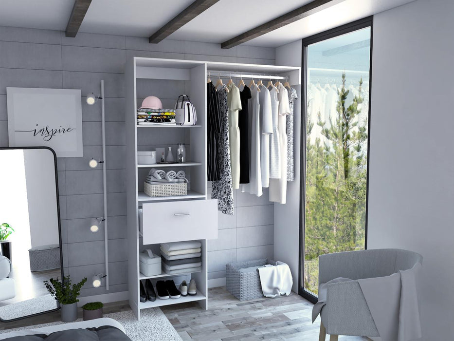 Closet Delhi 150, Blanco Duqueza, Con Tres Entrepaños y Un Tubo Para Colgar Ropa ZF
