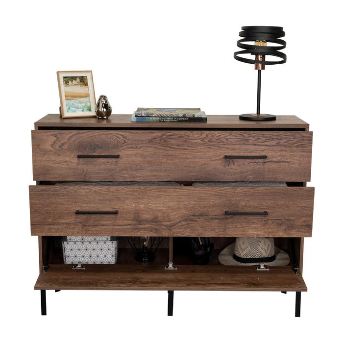 Organizador Doble Sory, Nogal, con Dos Cajones y Una Puerta Abatible