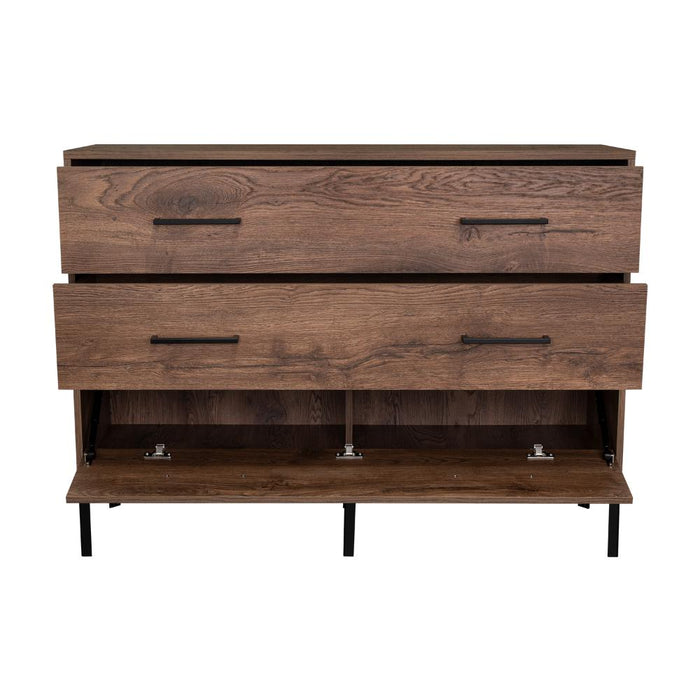 Organizador Doble Sory, Nogal, con Dos Cajones y Una Puerta Abatible