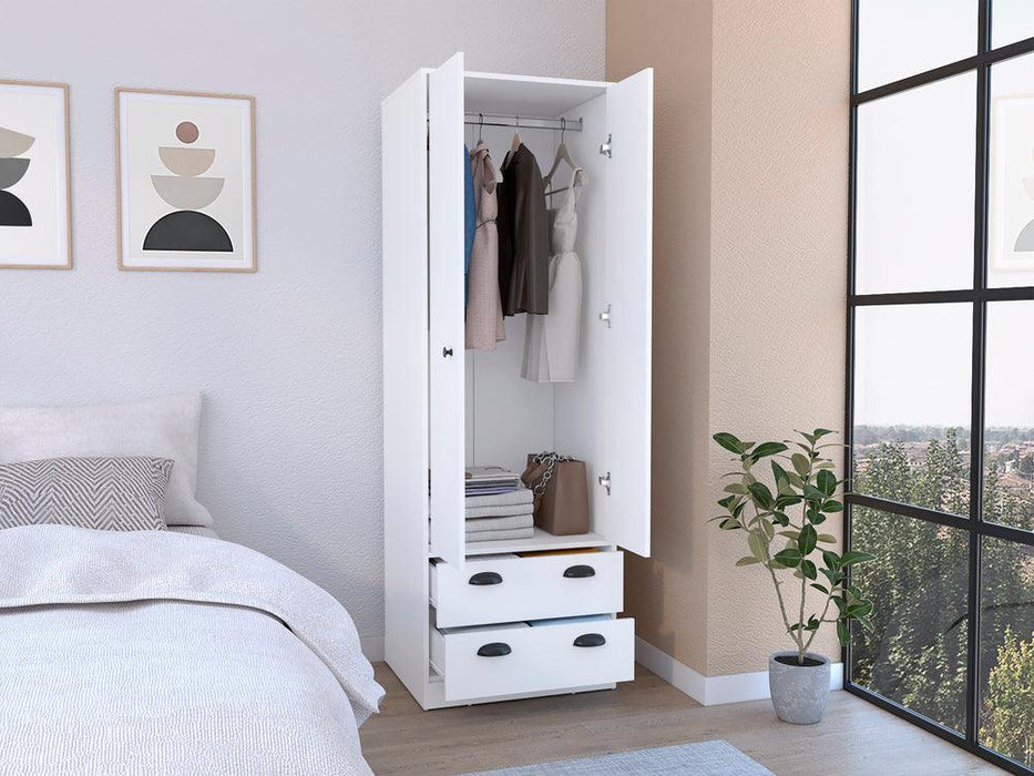 Closet Agata, Blanco Duqueza, Con Dos Cajones y Tubo Cromado ZF