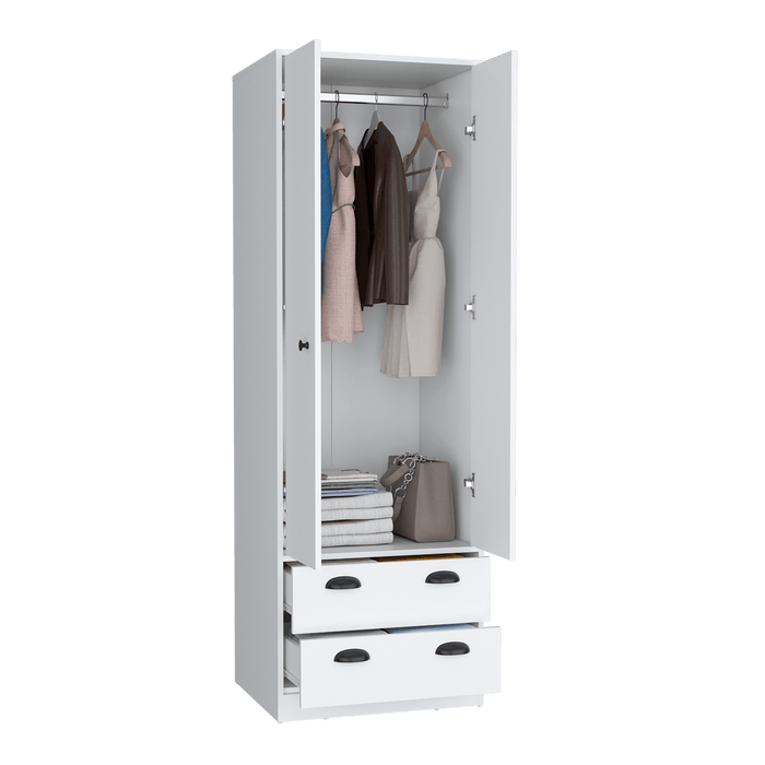 Closet Agata, Blanco Duqueza, Con Dos Cajones y Tubo Cromado ZF