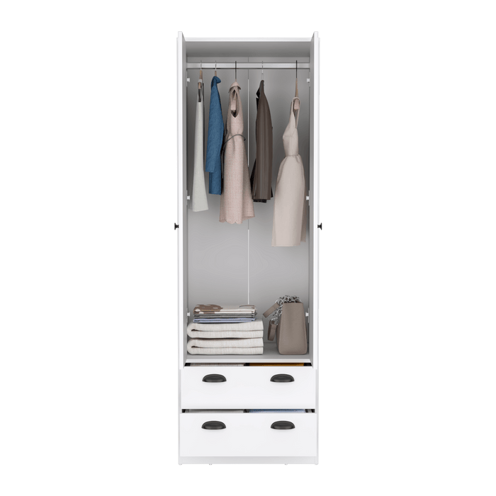 Closet Agata, Blanco Duqueza, Con Dos Cajones y Tubo Cromado ZF
