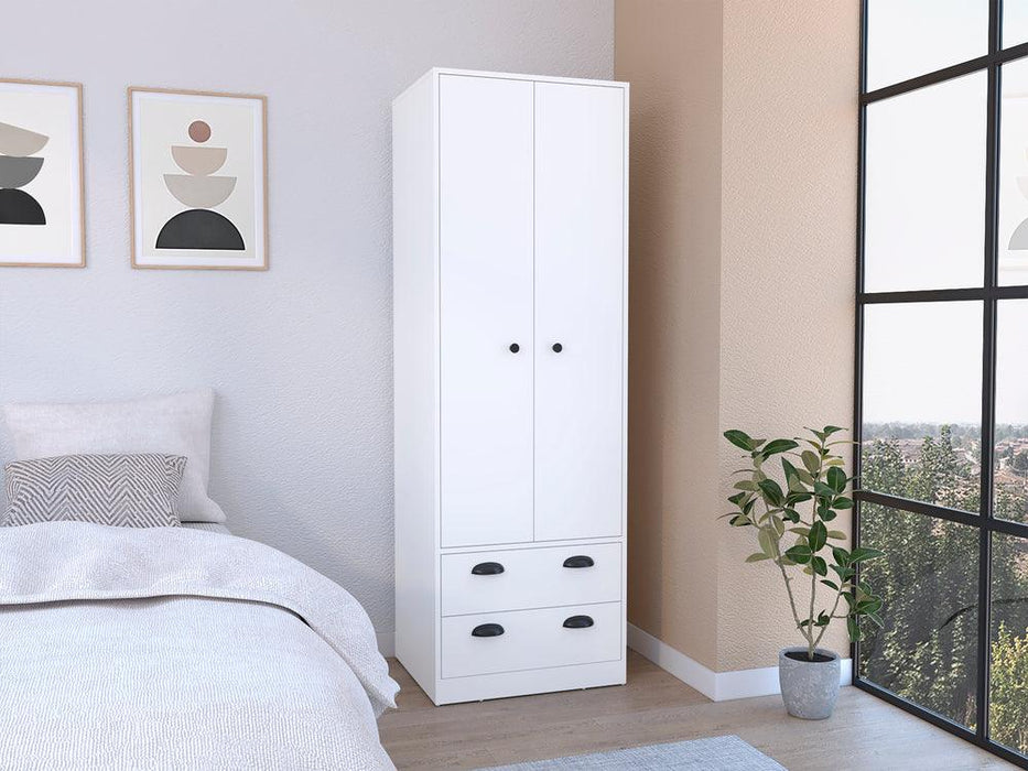 Closet Agata, Blanco Duqueza, Con Dos Cajones y Tubo Cromado ZF