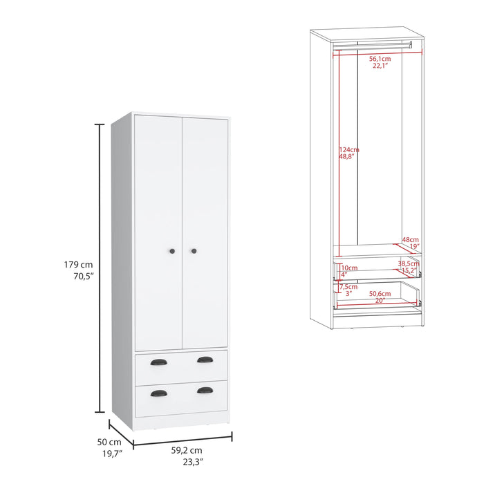 Closet Agata, Blanco Duqueza, Con Dos Cajones y Tubo Cromado ZF