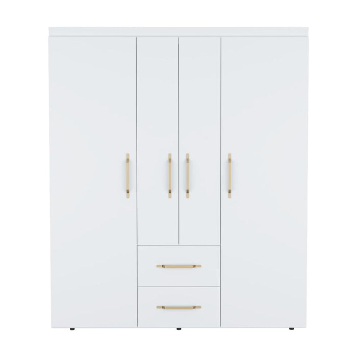 Closet Bariloche Bombay Eco, Blanco Duqueza y Dorado, Con Variedad De Entrepaños y Cuatro Puertas Abatibles ZF