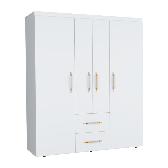 Closet Bariloche Bombay Eco, Blanco Duqueza y Dorado, Con Variedad De Entrepaños y Cuatro Puertas Abatibles ZF