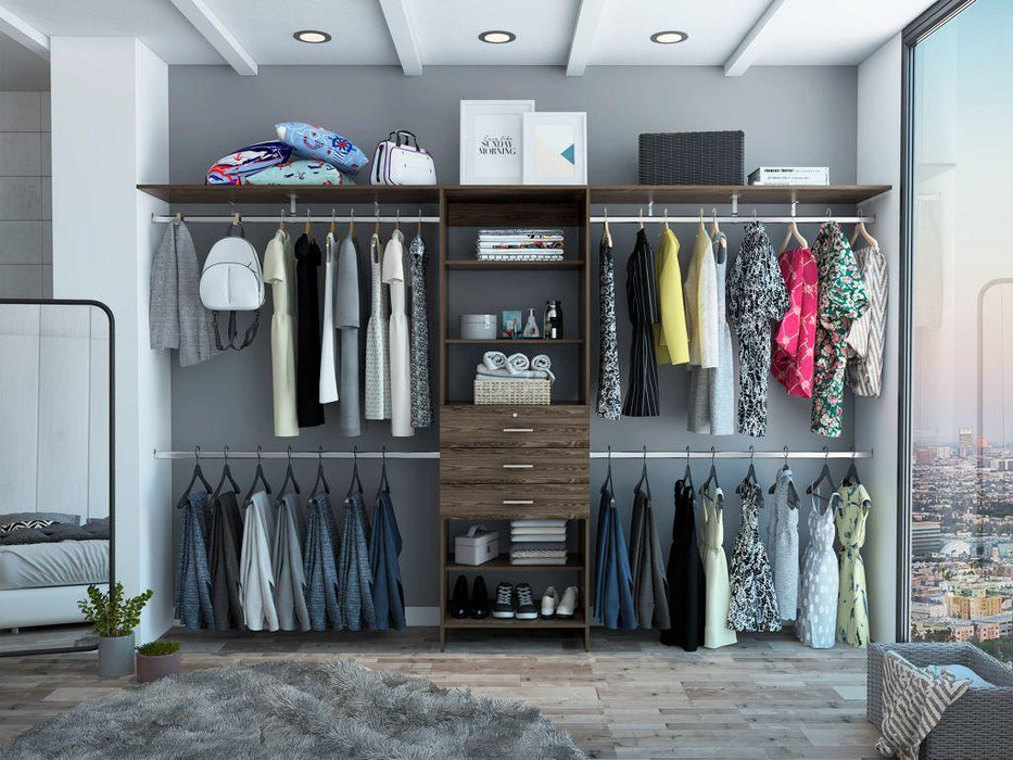 Closet Abierto Leda, Chocolate, Con Cuatro Tubos Cromados