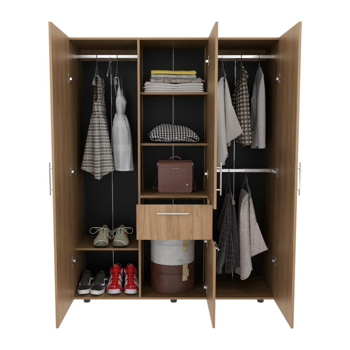Closet Bariloche Bombay Eco ll, Fresno Europeo, Con Variedad de Entrepaños y Cuatro Puertas Abatibles ZF