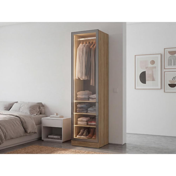 Clóset Tolum 50, Fresno Europeo, con Luces LED y Puerta en Vidrio, con Amplio Espacio