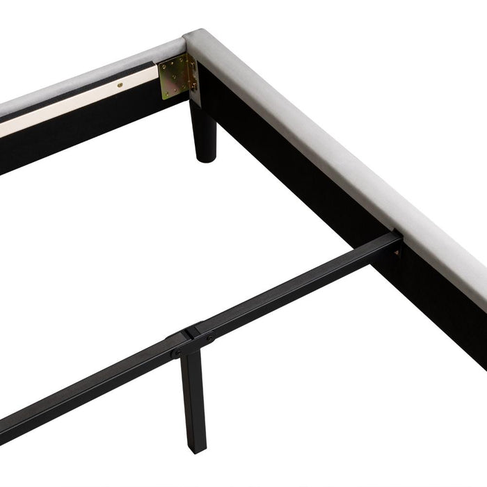 Cama Doble Lisa, Gris Claro, Madera roble tapizada