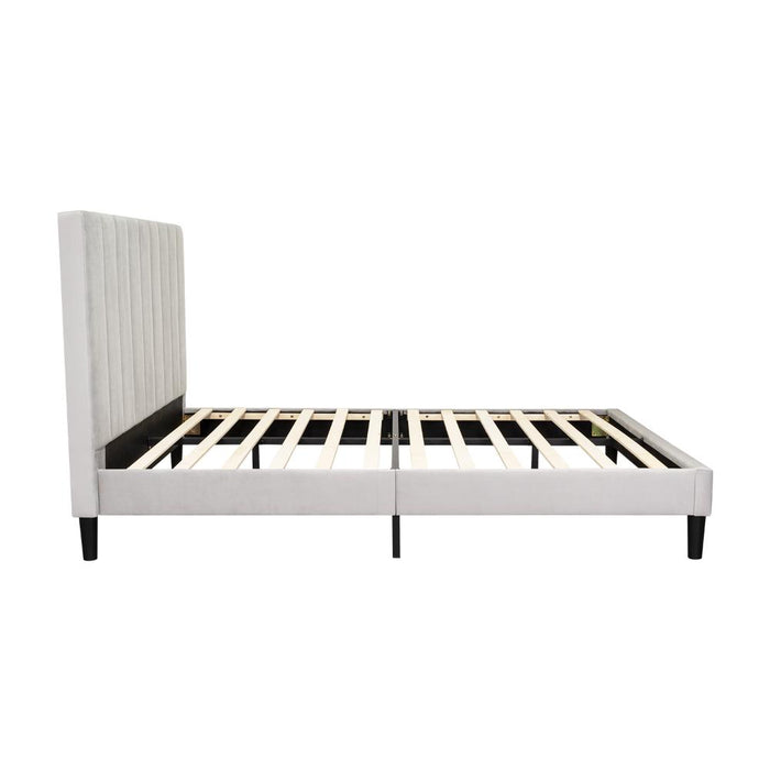 Cama Doble Lisa, Gris Claro, Madera roble tapizada