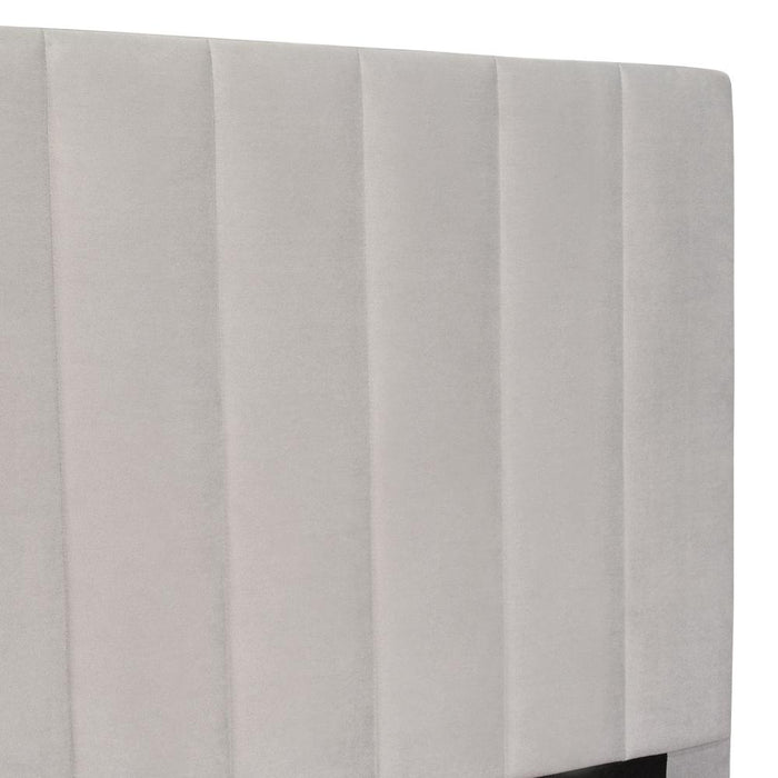 Cama Doble Lisa, Gris Claro, Madera roble tapizada