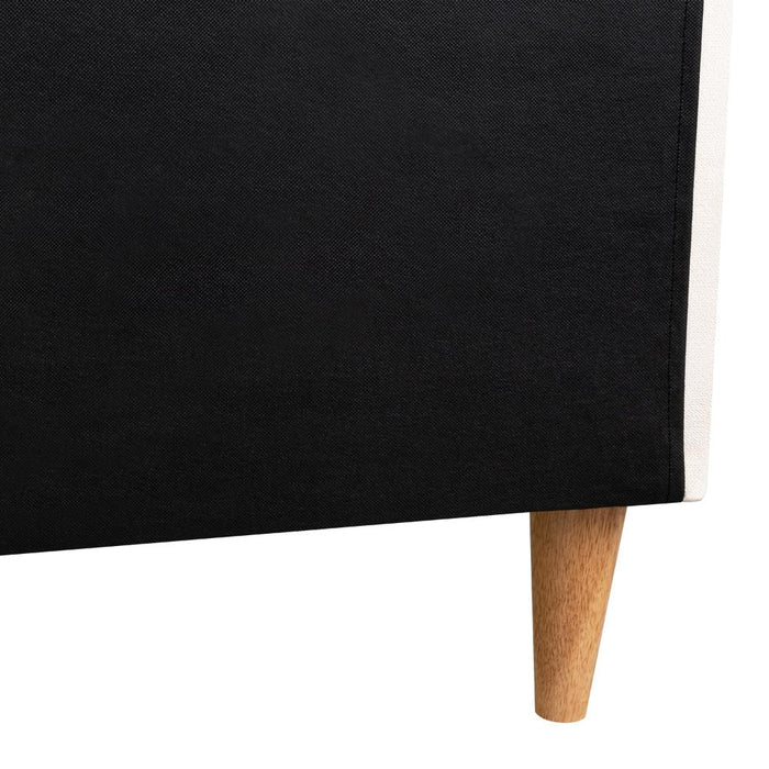Cama Doble Tania, Gris Crema, madera roble tapizada