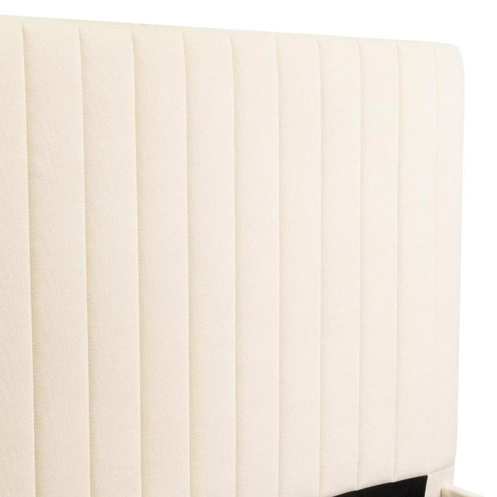 Cama Doble Tania, Gris Crema, madera roble tapizada