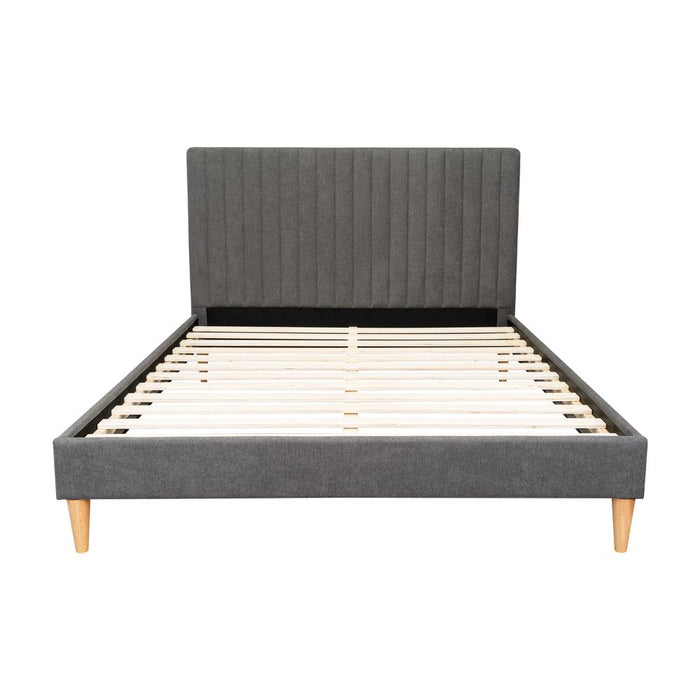 Cama Doble Tania, Gris Oscuro, madera roble tapizada