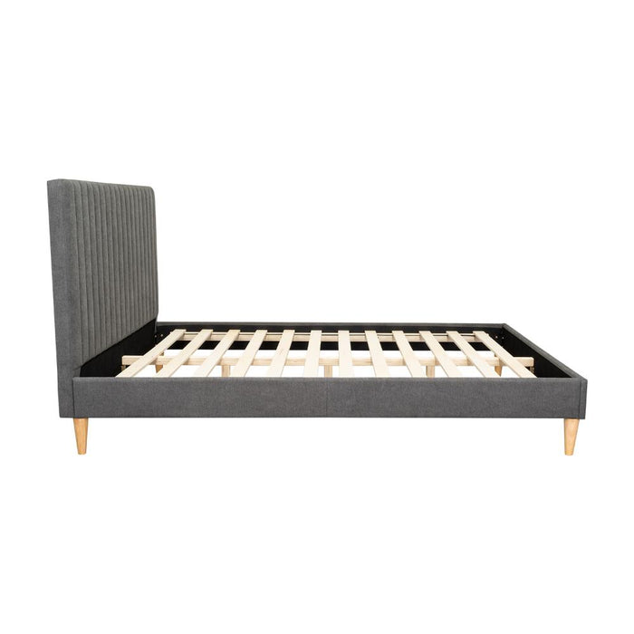 Cama Doble Tania, Gris Oscuro, madera roble tapizada
