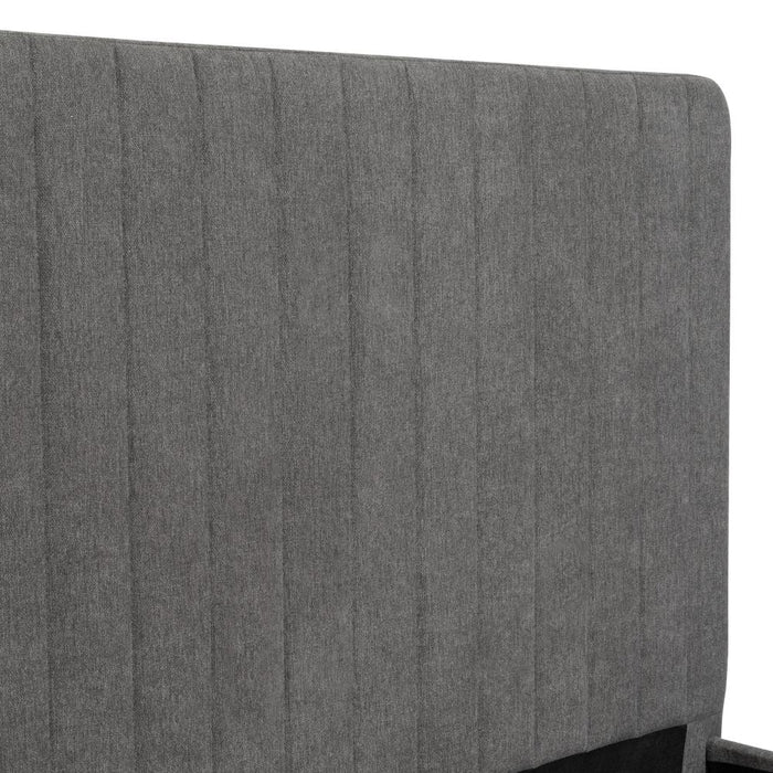 Cama Doble Tania, Gris Oscuro, madera roble tapizada