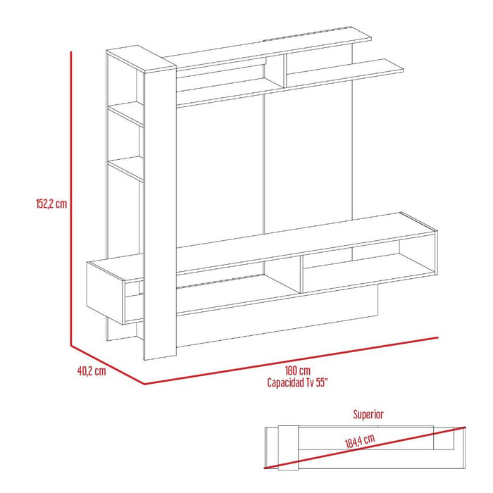 Mesa Para Tv Vegas, Caoba y Plata Oscuro, con Espacio Para Televisor de Hasta 55 Pulgadas
