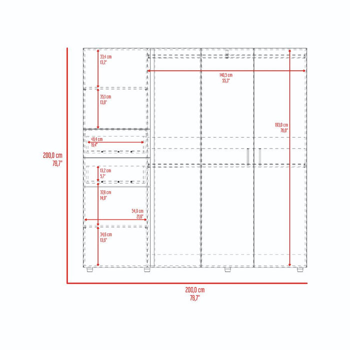 Closet Antalya 200x200, Positano y Blanco, Con Cinco Puertas Abatibles