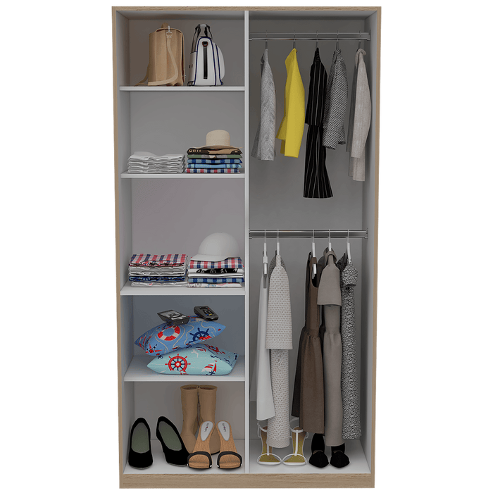 Closet Trade, Cartagena y Blanco con amplio espacio para almacenamiento y dos tubos para colgar ropa
