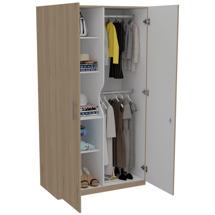 Closet Trade, Cartagena y Blanco con amplio espacio para almacenamiento y dos tubos para colgar ropa