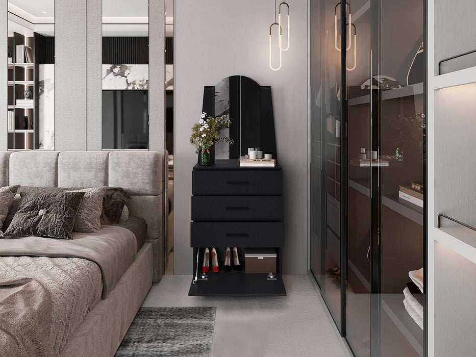 Organizador Praga, Wengue, con tres cajones y una puerta