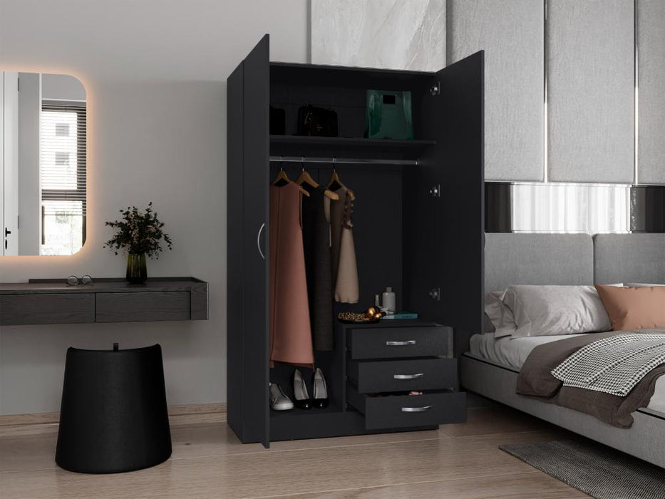 Closet Samka, Wengue, Con Dos Puertas Abatibles y Tres Cajones