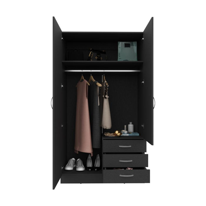 Closet Samka, Wengue, Con Dos Puertas Abatibles y Tres Cajones