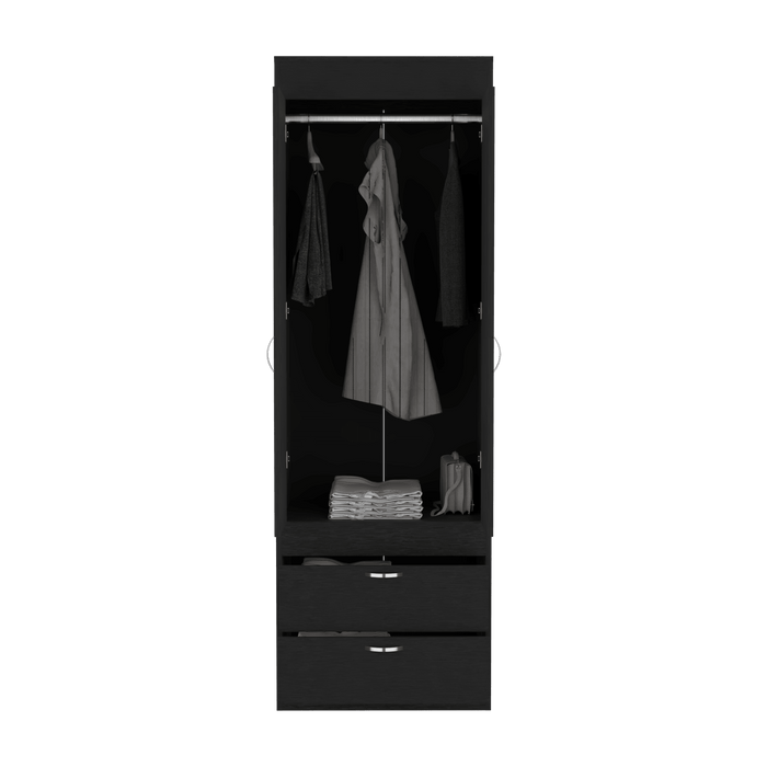 Closet Agata, Wengue, Con Dos Cajones y Tubo Cromado Para Colgar Ropa ZF