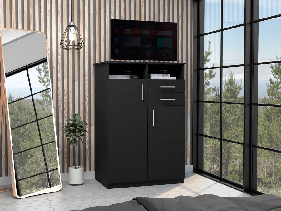 Closet Donat, Wengue, Con Dos Cajones Deslizables y Tres Entrepaños Móviles