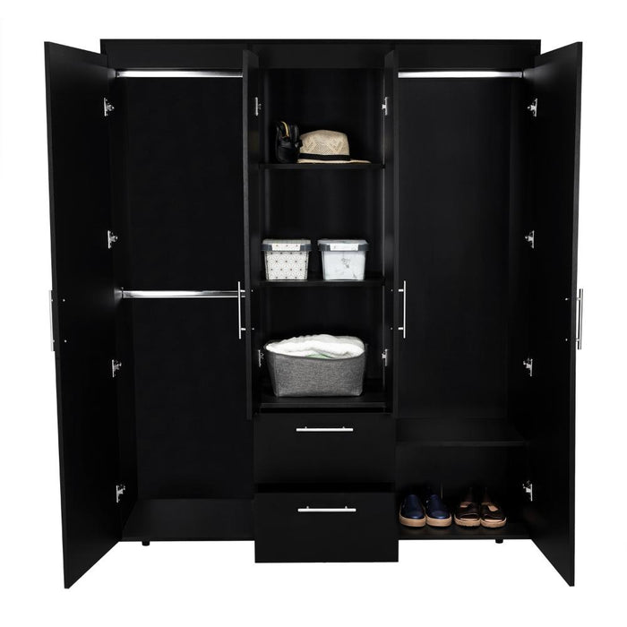 Closet Bariloche Bombay Eco, Wengue, Con Variedad de Entrepaños y Cuatro Puertas Abatibles