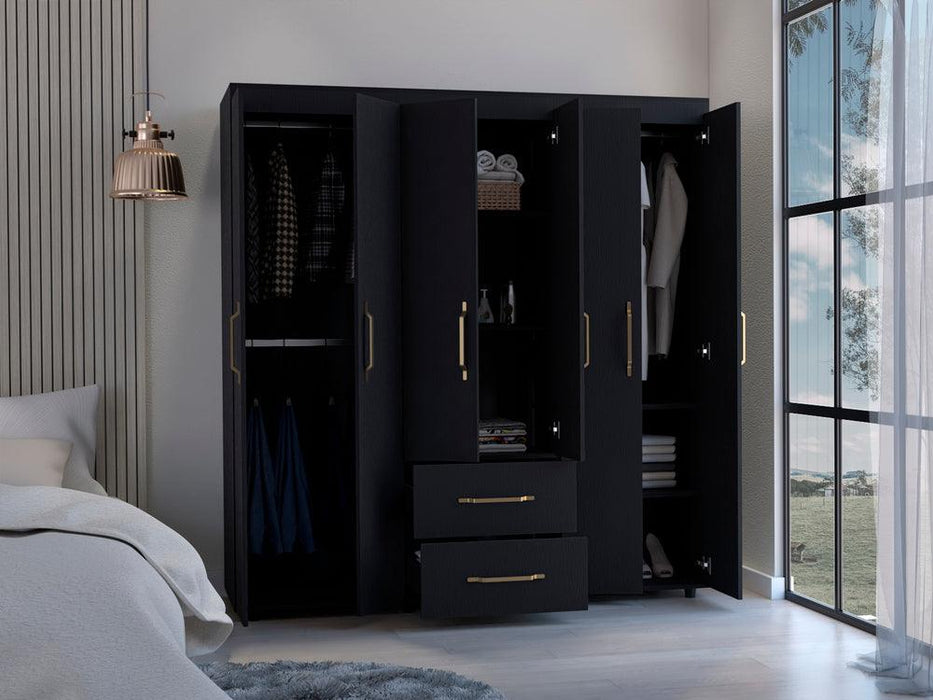 Closet Golden, Wengue y Dorado, Variedad De Entrepaños y Seis Puertas Abatibles
