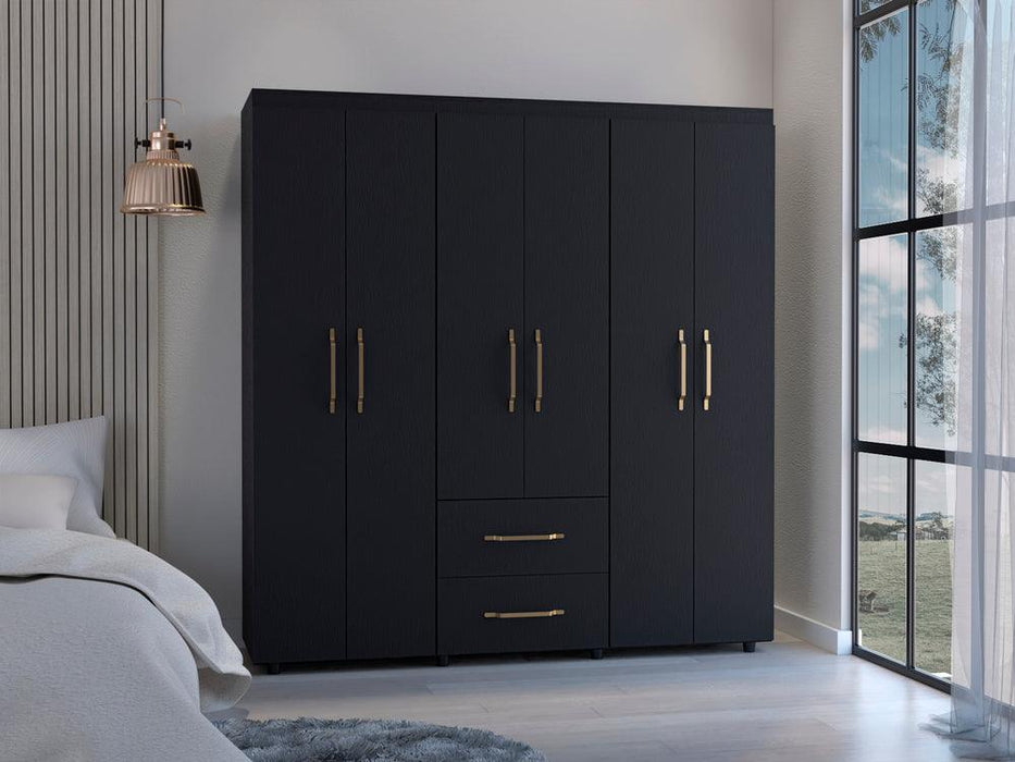 Closet Golden, Wengue y Dorado, Variedad De Entrepaños y Seis Puertas Abatibles