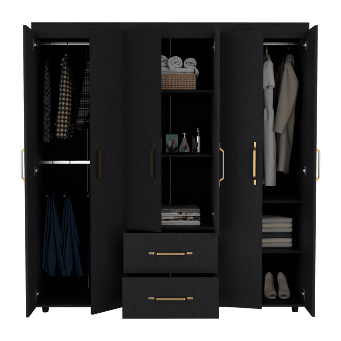 Closet Golden, Wengue y Dorado, Variedad De Entrepaños y Seis Puertas Abatibles