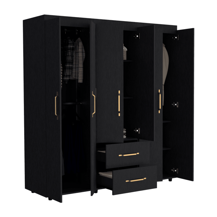 Closet Golden, Wengue y Dorado, Variedad De Entrepaños y Seis Puertas Abatibles