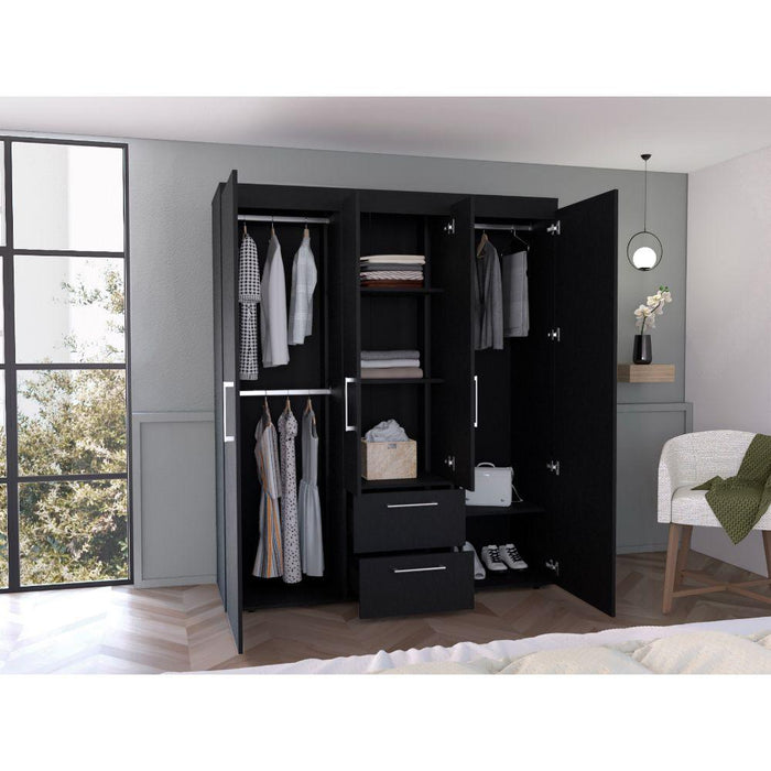 Closet Bariloche Bombay Eco, Wengue, Con Variedad De Entrepaños y Cuatro Puertas Abatibles ZF