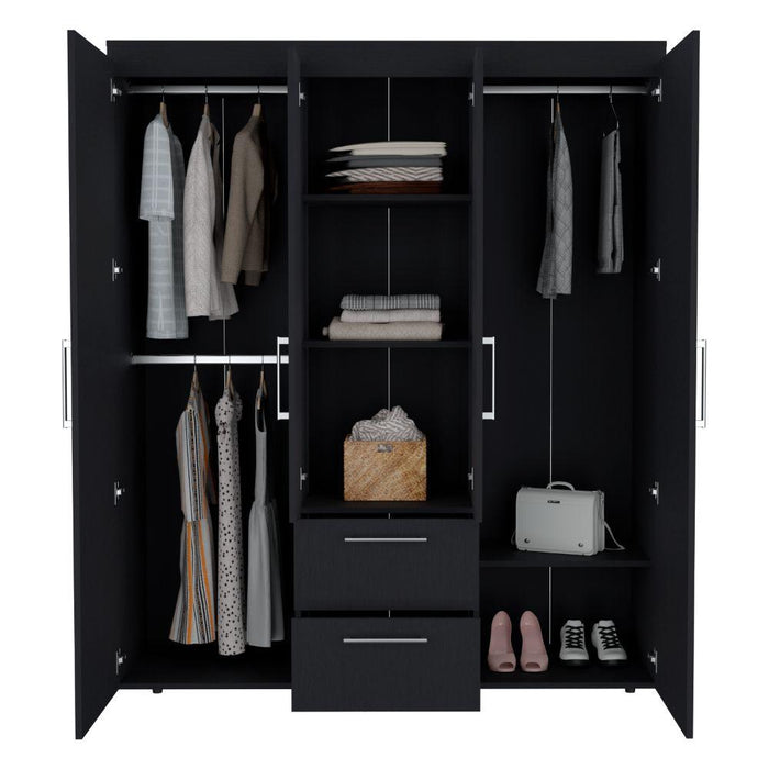 Closet Bariloche Bombay Eco, Wengue, Con Variedad De Entrepaños y Cuatro Puertas Abatibles ZF