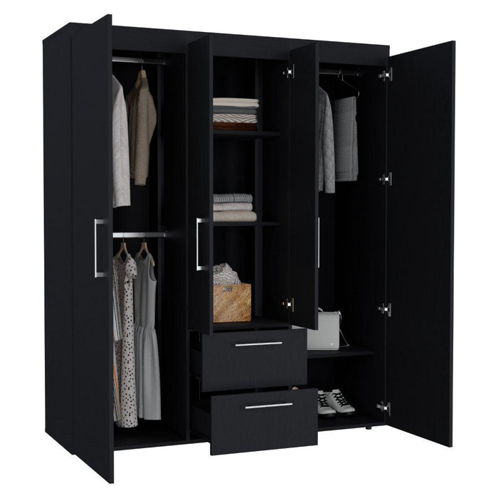 Closet Bariloche Bombay Eco, Wengue, Con Variedad De Entrepaños y Cuatro Puertas Abatibles ZF