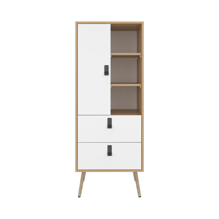 Organizador Huna, Blanco y Fresno Europeo, con dos cajones diseño moderno