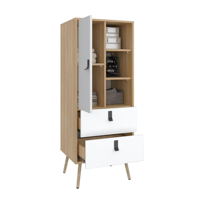 Organizador Huna, Blanco y Fresno Europeo, con dos cajones diseño moderno